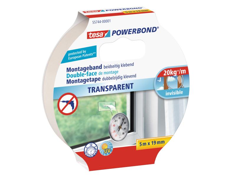 tesa Montageband Powerbond 5 m x 19 mm Transparent Montageband, 19 mm x 5 m, transparent