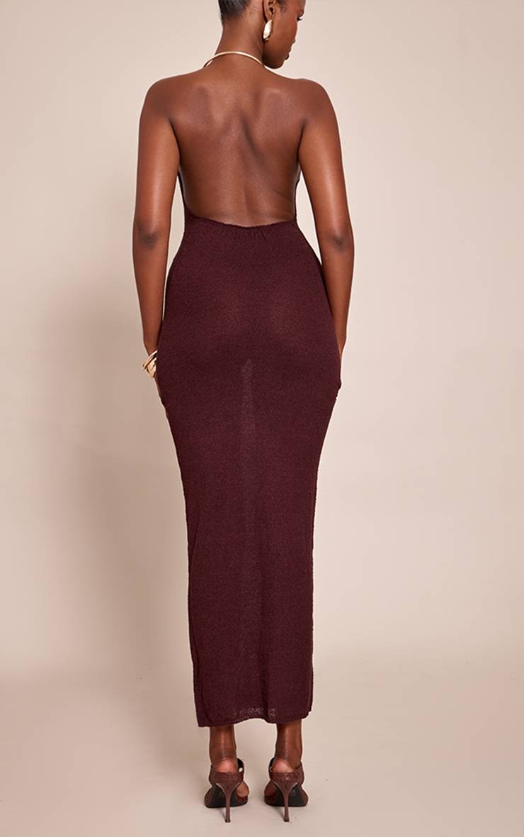 Chocolat Robe Maxi En Maille Avec Détail Manchette Dorée
