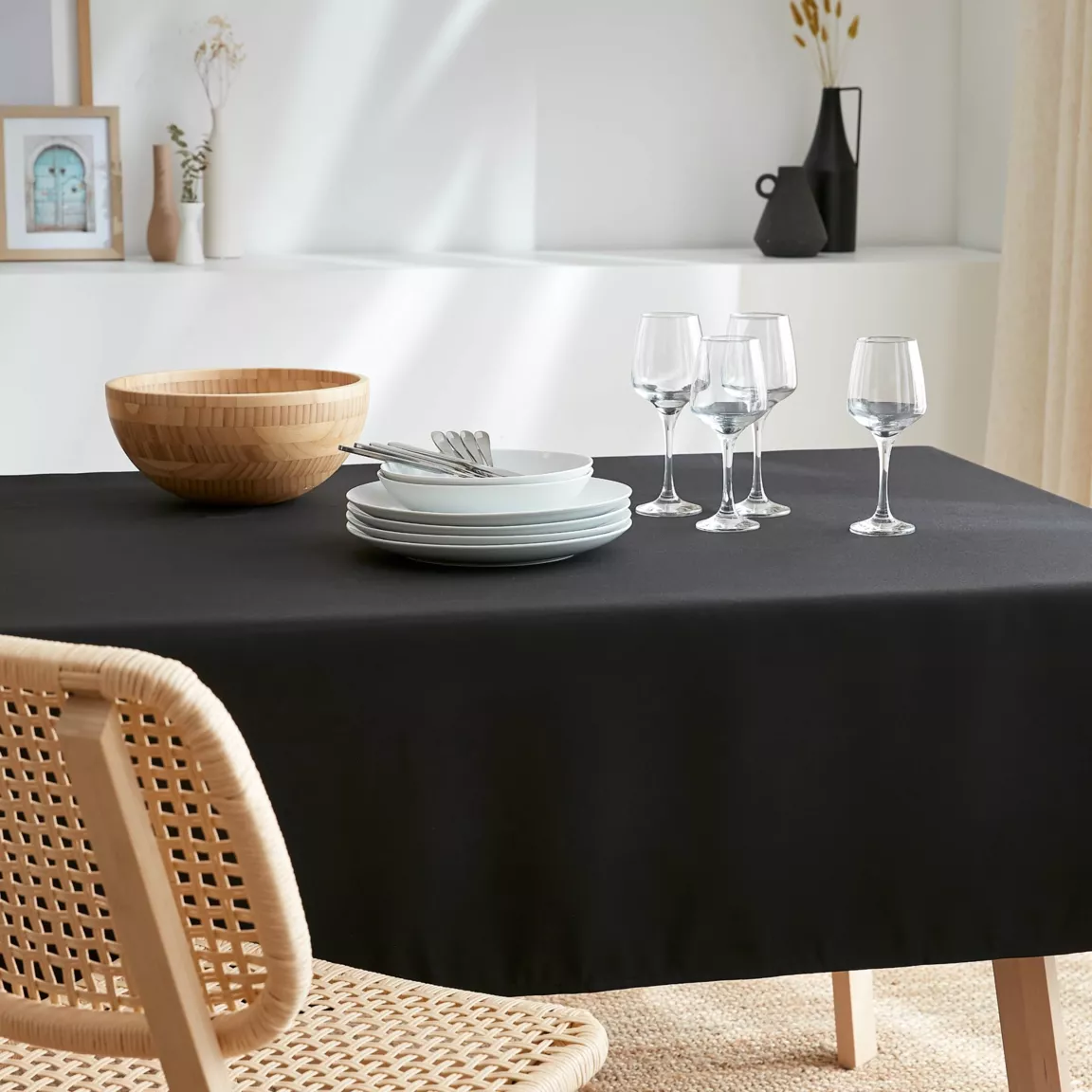 Nappe rectangulaire anti tache (140 x 350 cm) Elise Noire