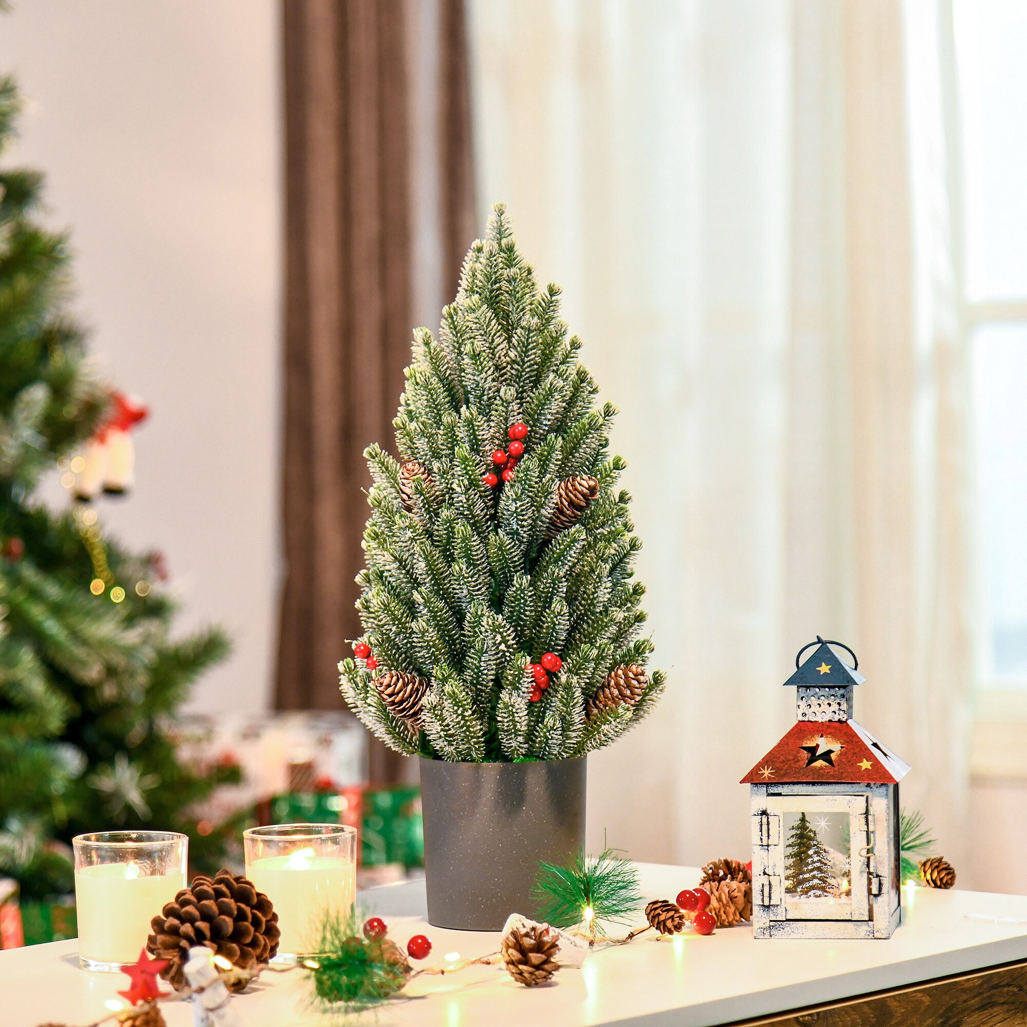 HOMCOM Künstlicher Weihnachtsbaum für den Tisch mit künstlicher Schneeoptik grün Ø27 x 47H cm