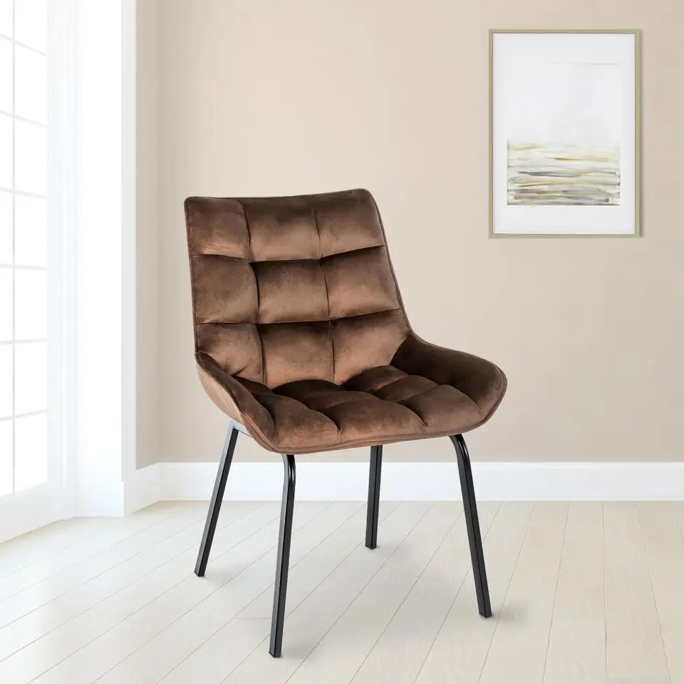 CLP Eetkamerstoel Saranda zwart Frame - Fluweel - bruin
