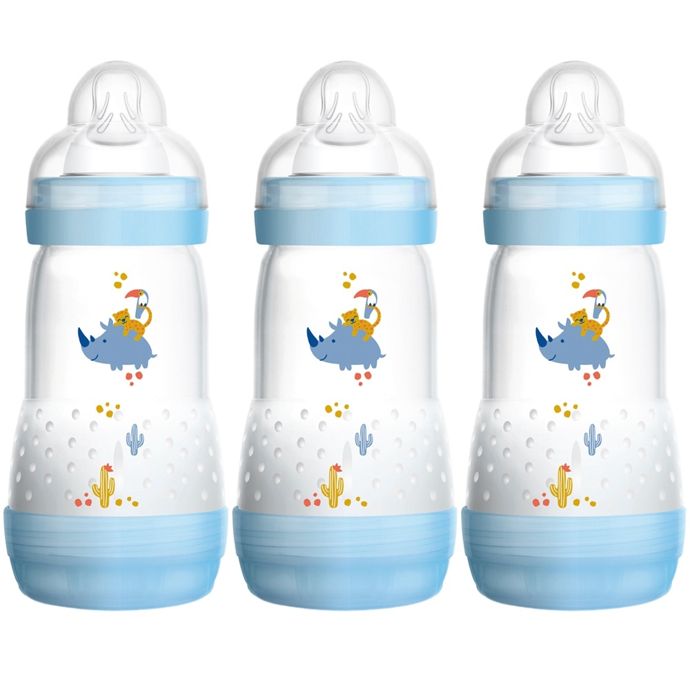 MAM Easy Start Selbststerilisierende Anti-Kolik-Babyflasche 260ml 3er-Pack Sortiment