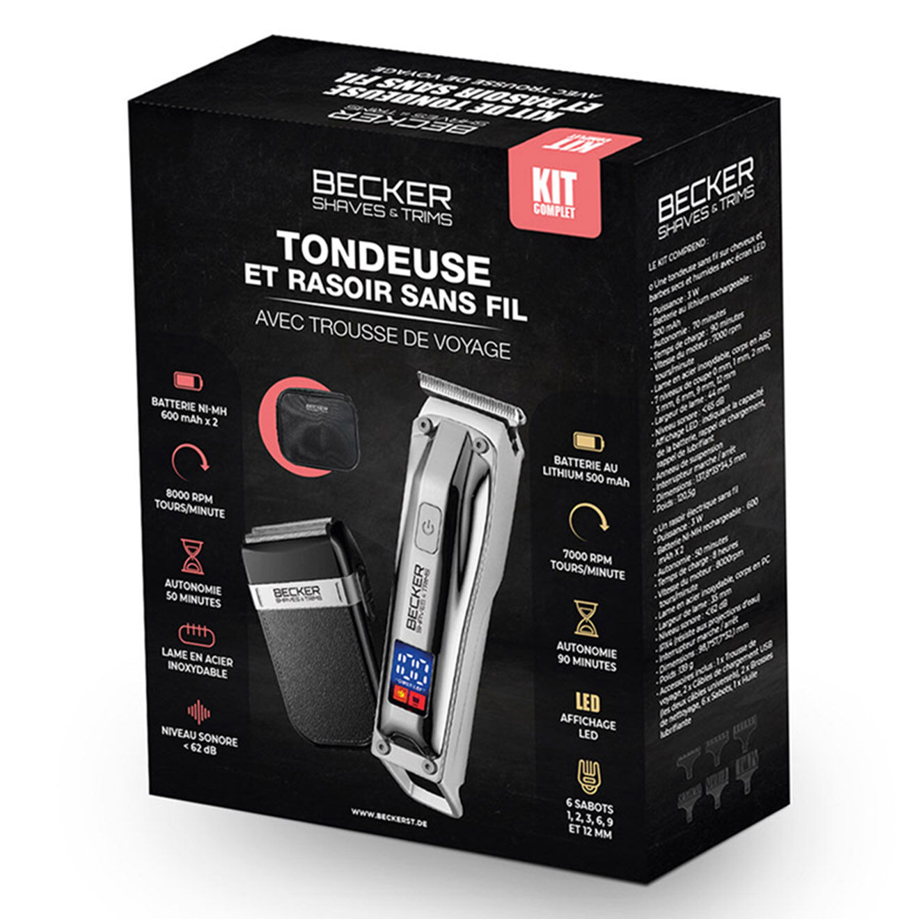 Becker Shaves & Trims Kit de tondeuse et rasoir avec trousse de voyage shaves lab gris