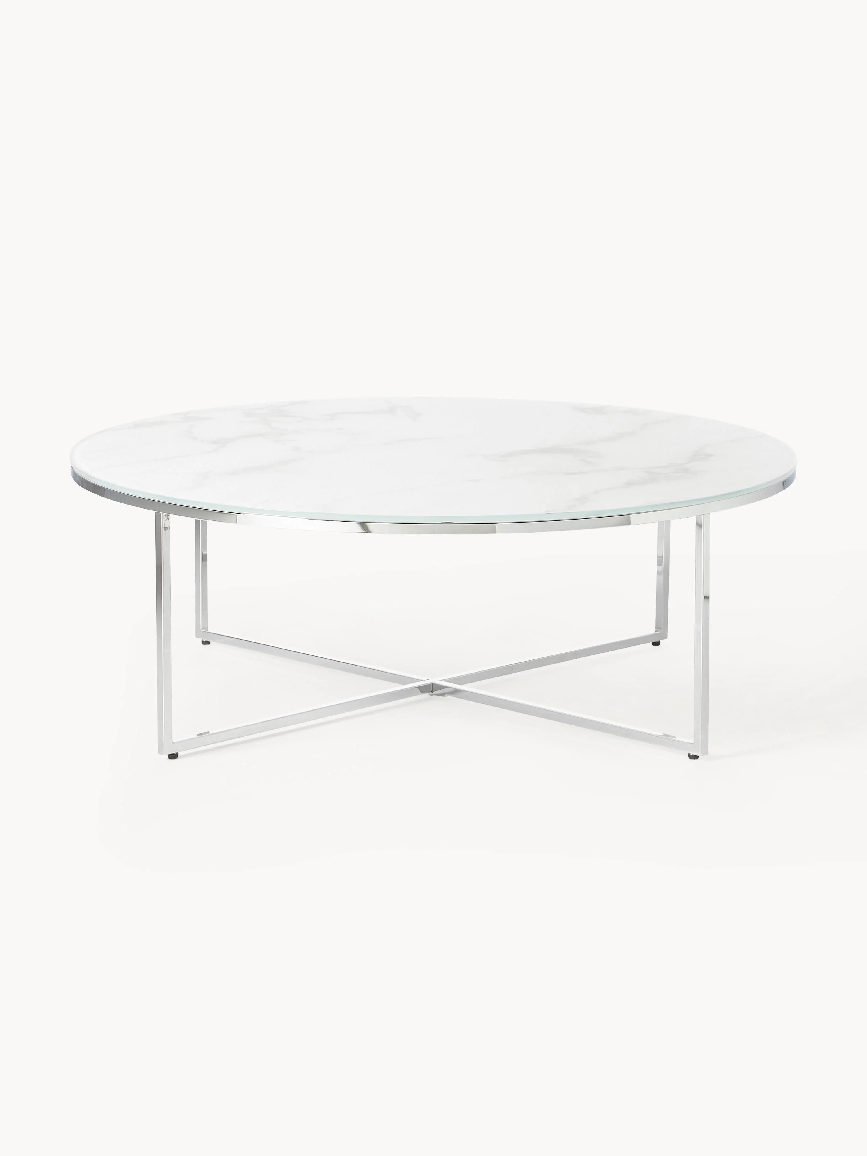 Ronde XL-salontafel Antigua met glazen tafelblad in marmerlook