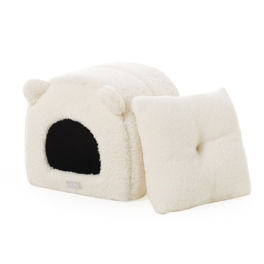 Iglu removível Leeby em sherpa branca para gatinhos