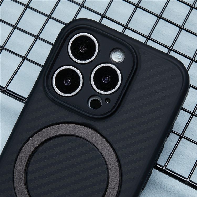 iPhone 16 Pro MagSafe Hybrid Hülle mit TPU Bumper im Carbon Look   Kickstand - Schwarz