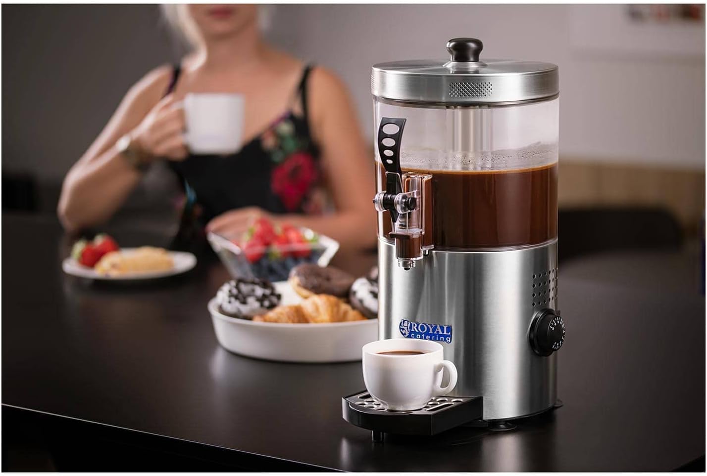 Royal Catering RCSS-3 Kakaodispenser Schokoladenspender (3 L Kapazität, 1.200 W, 90 °C, Rührflügel) Silber