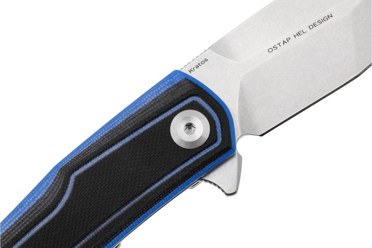 Tenable Knives Kratos T1024A2 Stonewashed Nitro-V, Black Blue G10, zakmes, Ostap Hel design