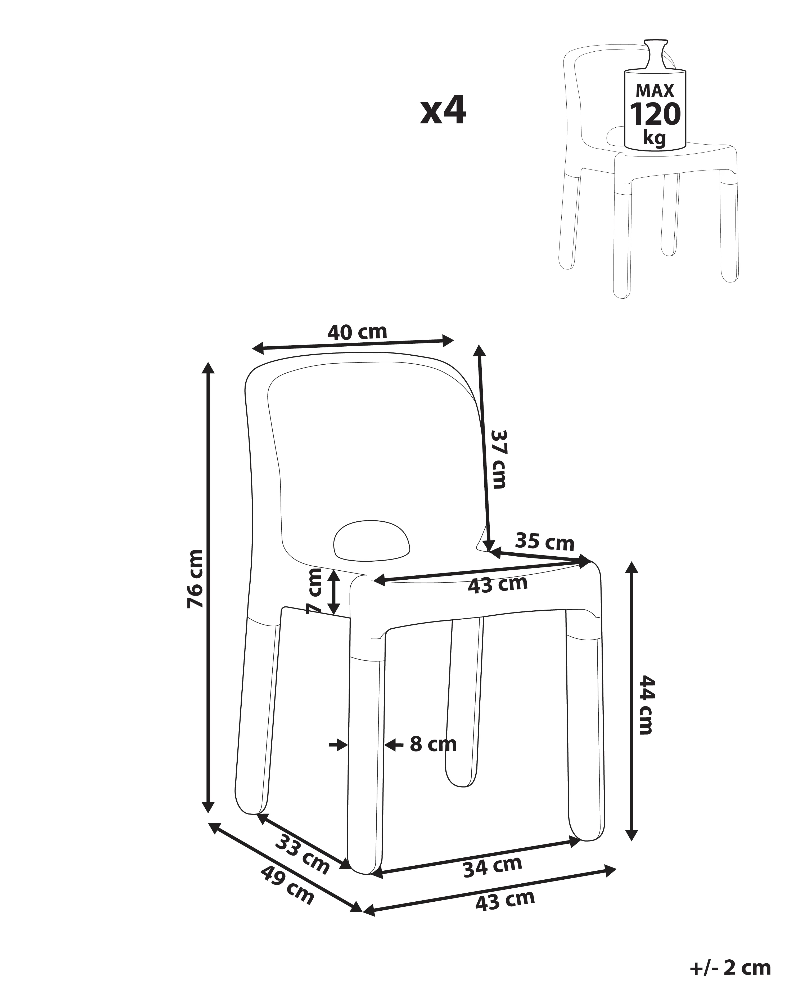 Set van 4 tuinstoelen BETIM Koraalrood