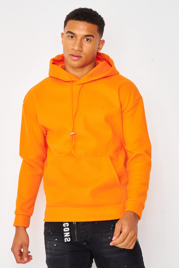 Sweat polaire orange à capuche uni