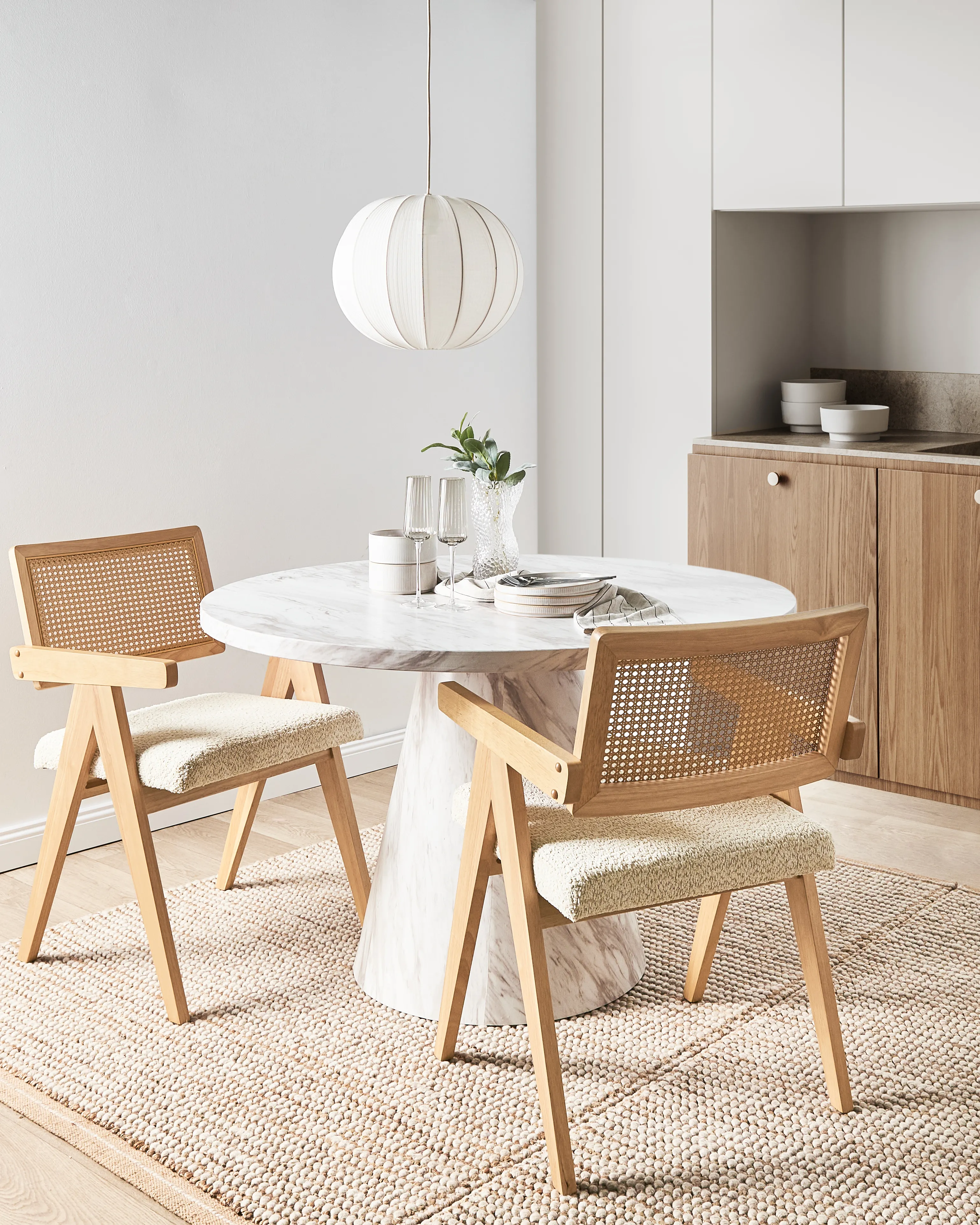 Set van 2 eetkamerstoelen AVA Hout Lichtbruin/beige