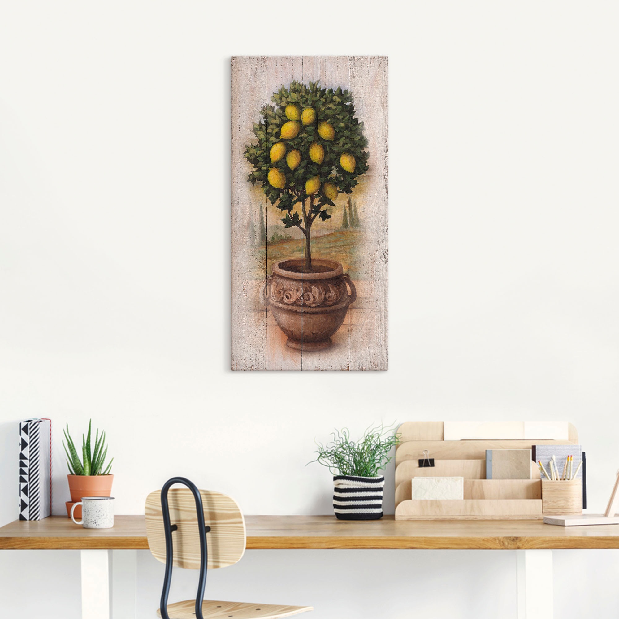 Artland Leinwandbild »Zitronenbaum mit Holzoptik« Bäume 1 Stk. tlg. auf Keilrahmen gespannt