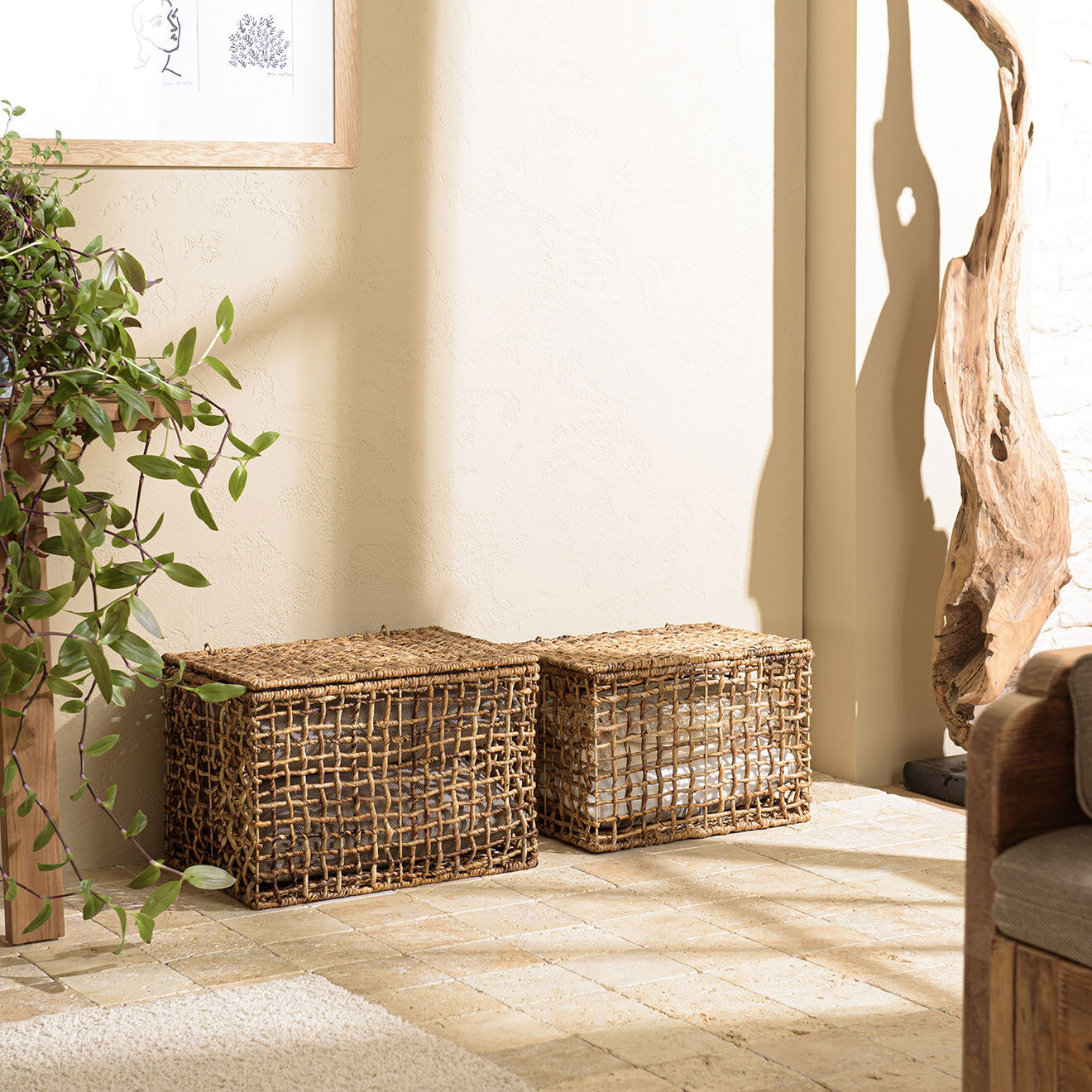 Macabane 2 Paniers de rangement en tissage naturel ajouré Sixtine naturel