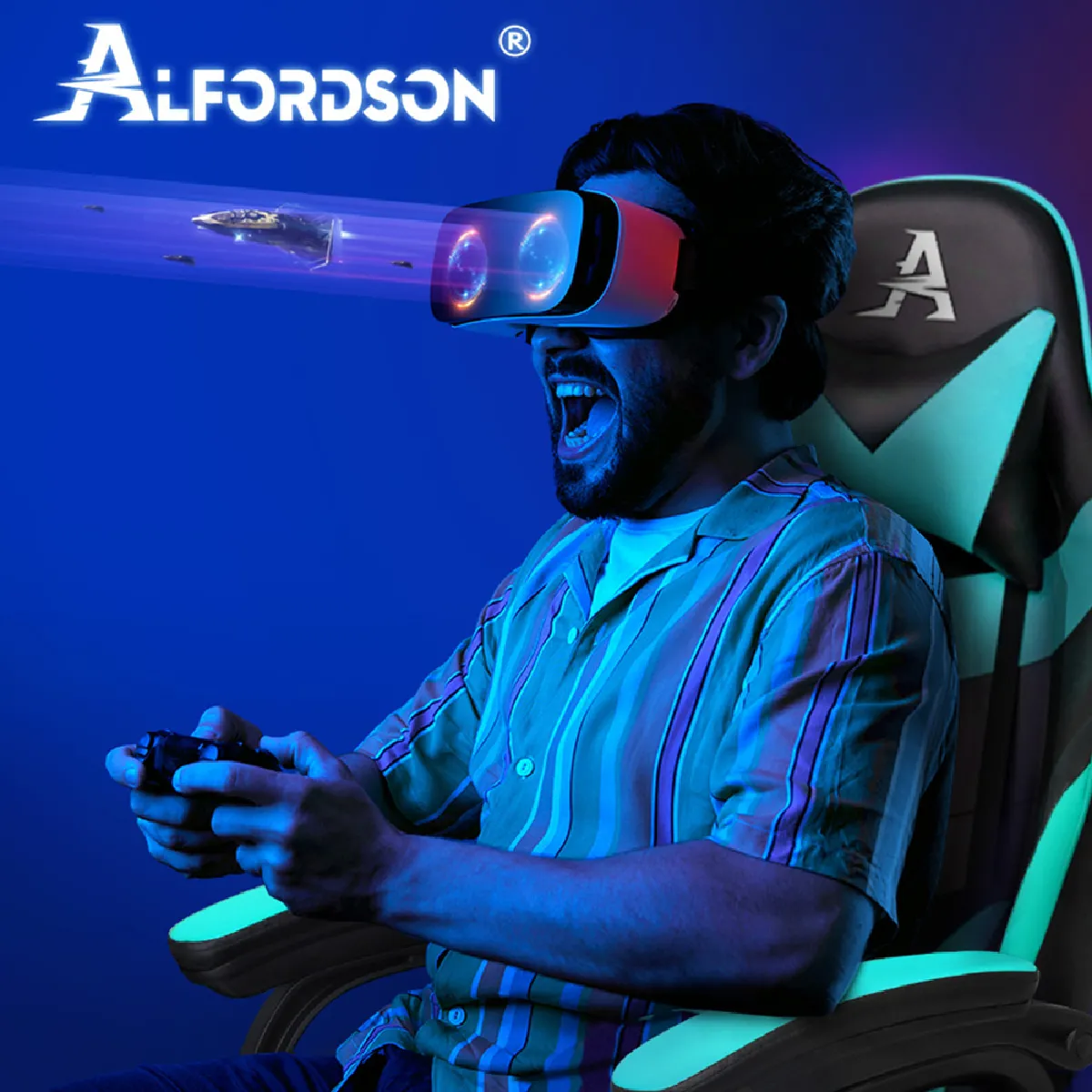 Alfordson Chaise Gaming - Cyan/Noir