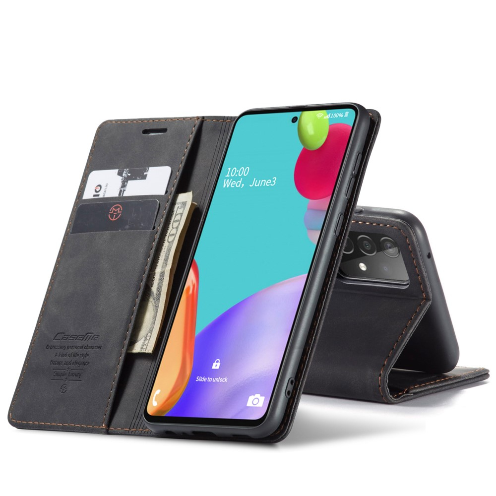 Samsung Galaxy A52s 5G / A52 (5G) Leder Tasche Flip Wallet Etui mit Kartenfächern - Schwarz