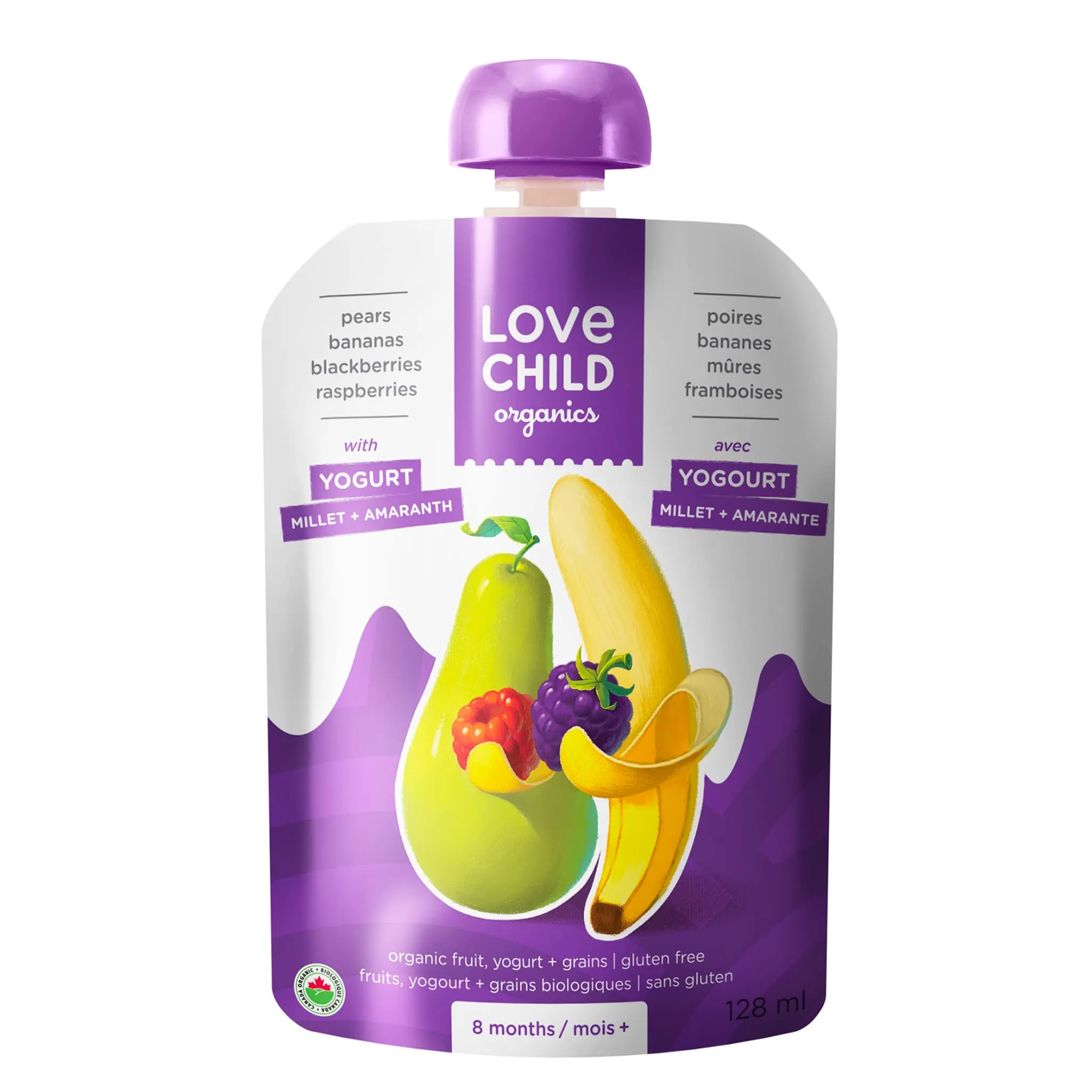 Love Child Organics Purée  Bio- Power Yo'rridge- Poires, Bananes, Mures, Framboises et Yogourt  ( À partir de 6 mois )