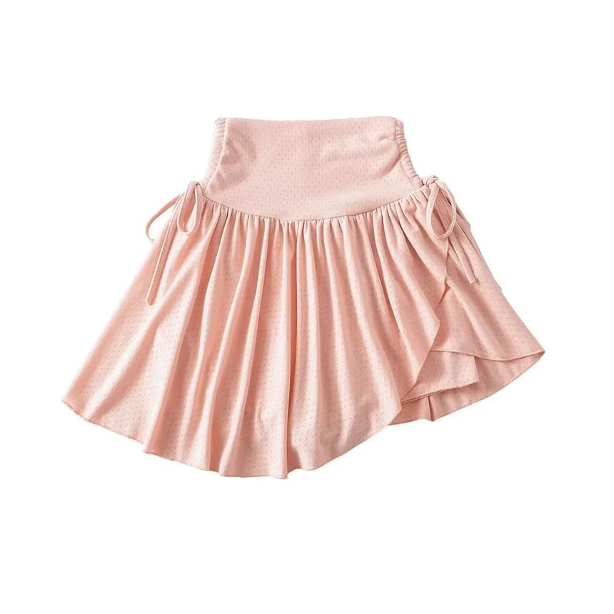 Asiris - Hoge taille, effen mini A-lijn rok met trekkoord aan de zijkant