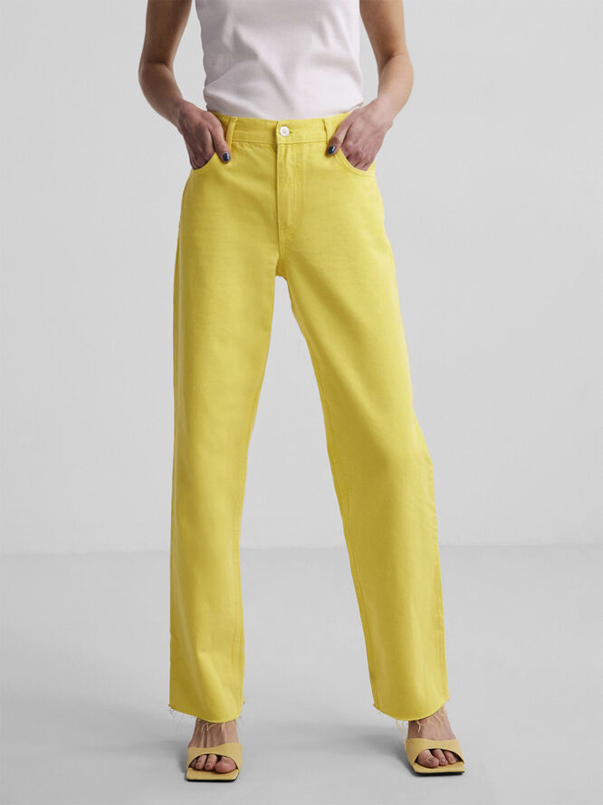Pieces PCMOLLY HW DENIM PANTS D2D DE Golden kiwi/solid