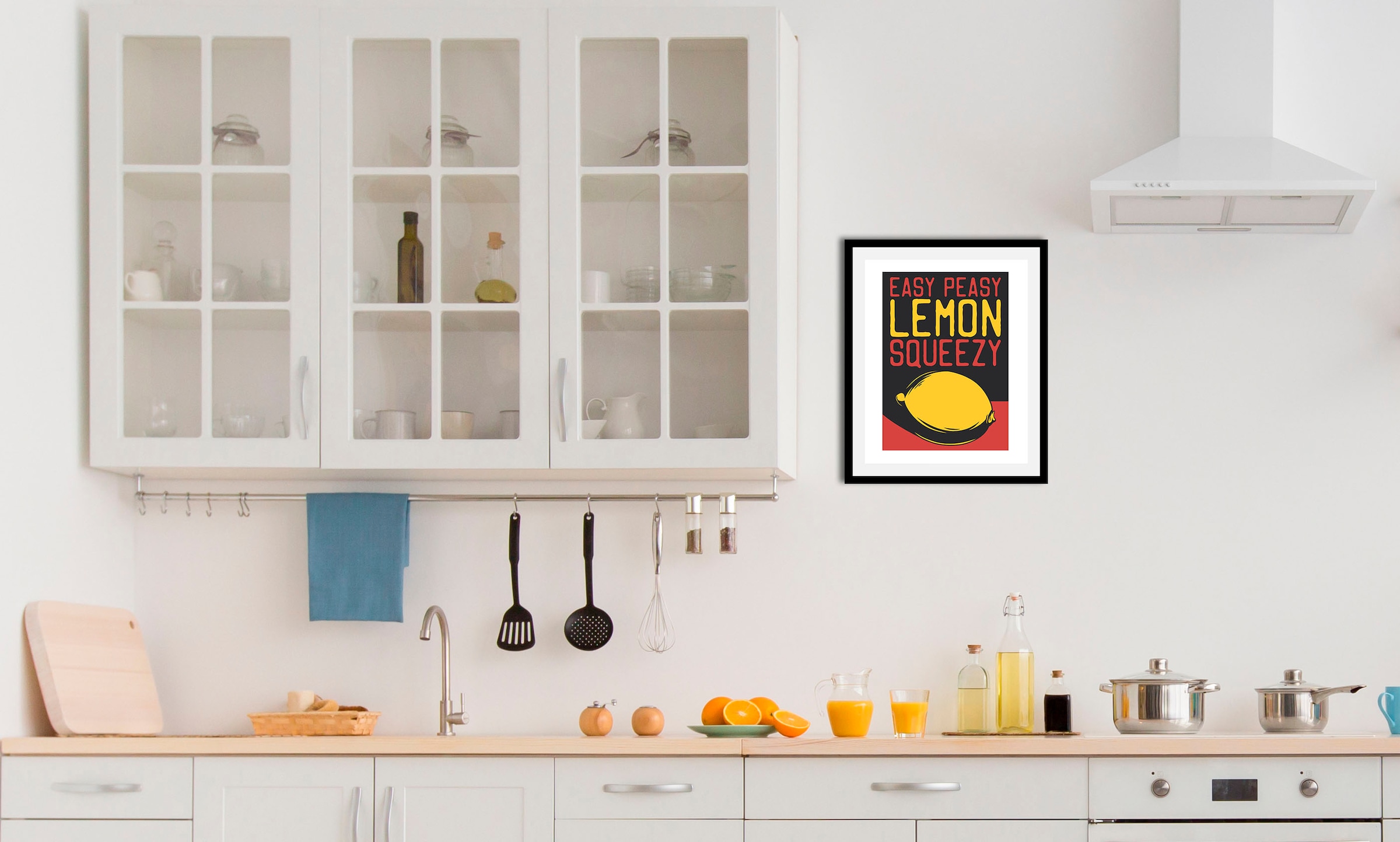 queence Bild »Easy Peasy« Essen | Humor | Kunst | Lebensmittel | Obst | Obst Bilder | Schriftzug 1 Stk. tlg. HD Premium Poster-Druck inkl. Holzrahmen