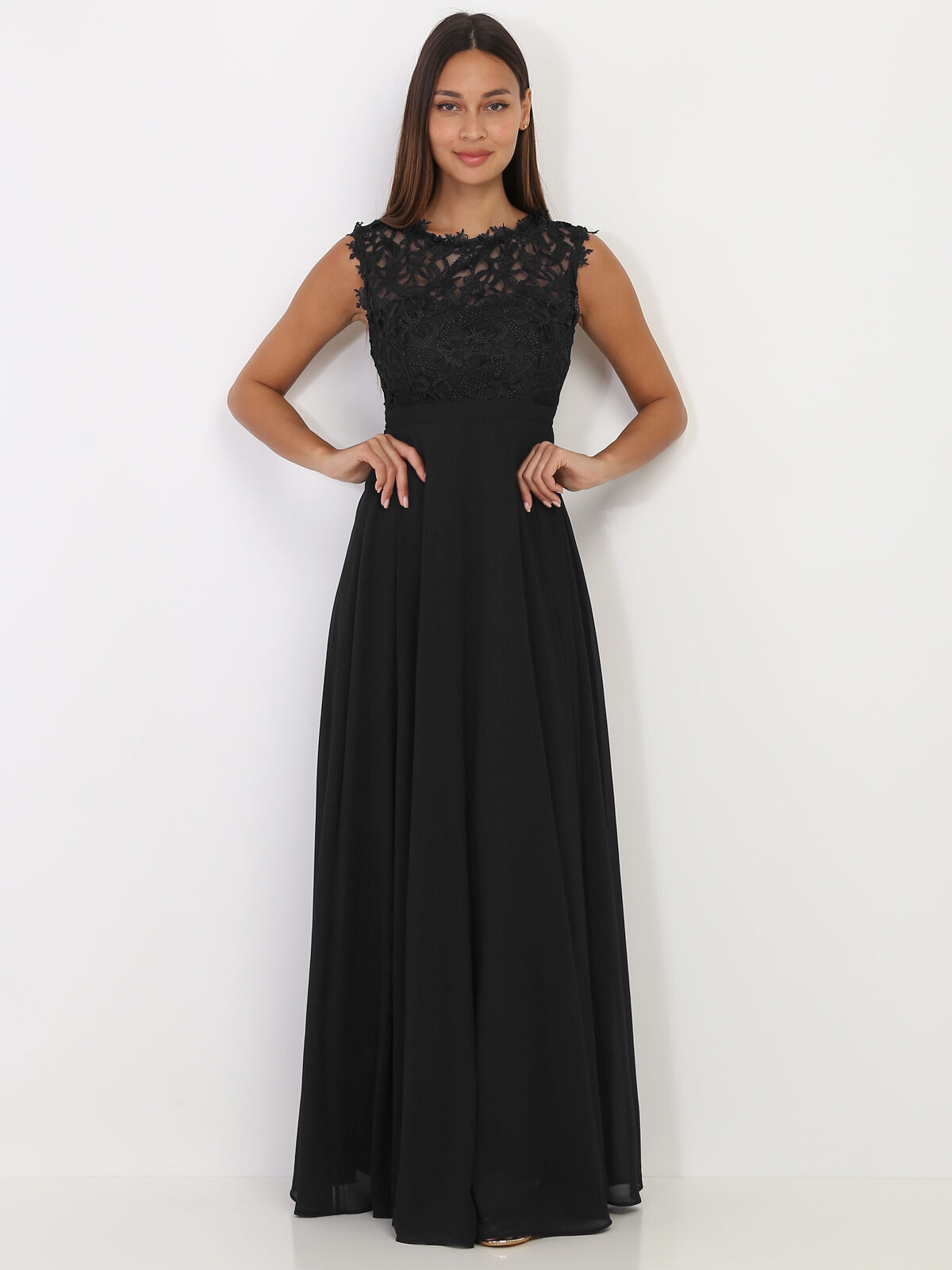 Robe longue à dentelle- Noir