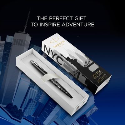 Parker Jotter - Stylo bille - Édition spéciale NYK - Noir Finition chrome - Encre Bleue - Coffret cadeau