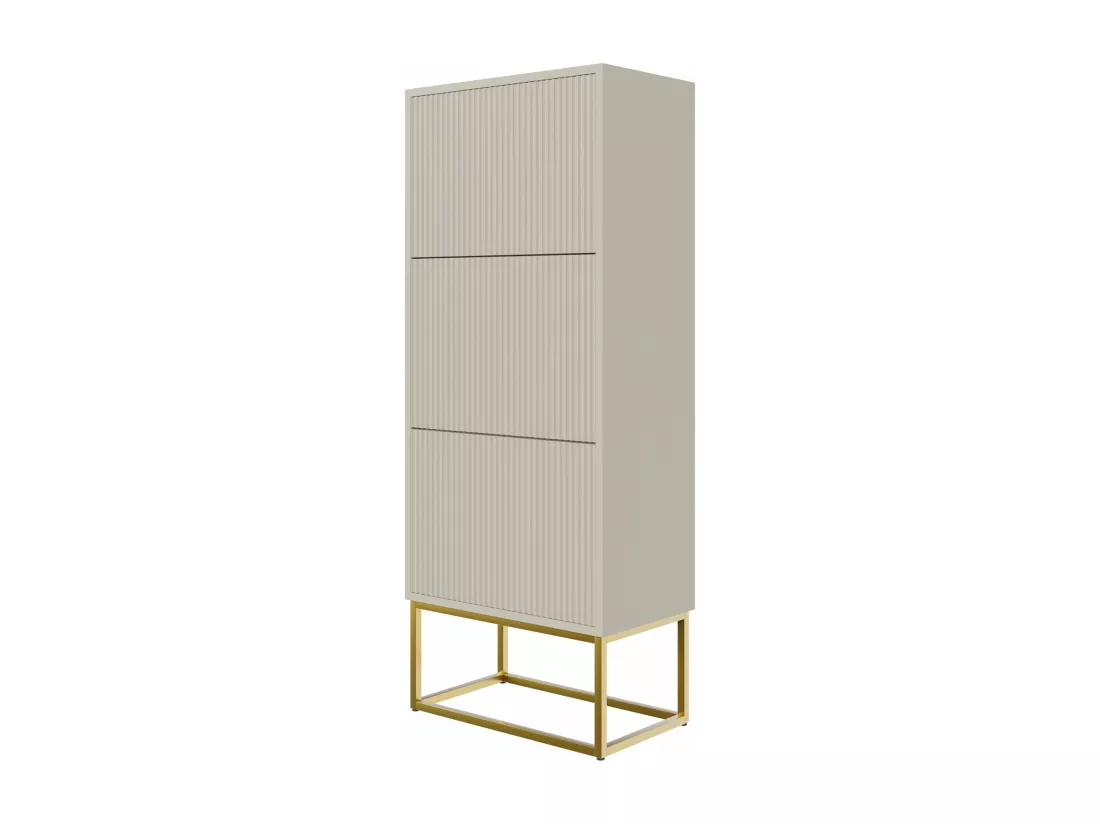 Meuble à chaussures 3 portes - 50x30x125 cm - grège avec pieds dorés - VELDIO