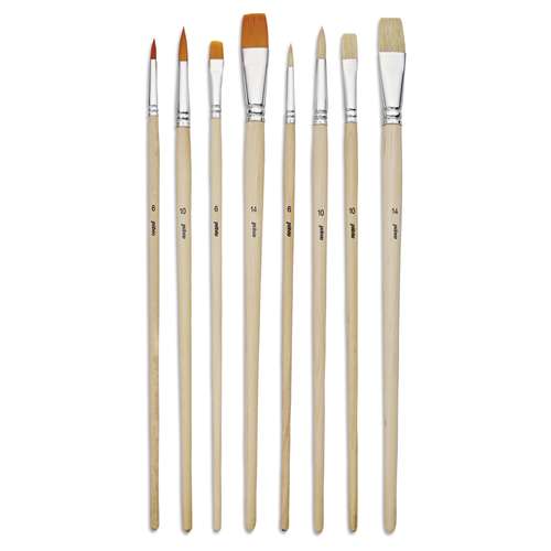 pébéo 8er-Set Acryl- und Öl-Pinsel, Synthetikfaser und Schweineborsten, langer Stiel