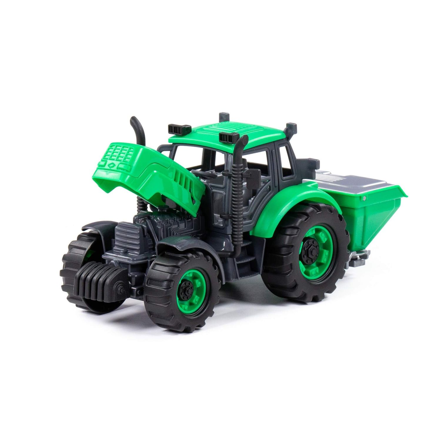 Polesie Spielzeug Traktor 91239 Düngerstreuer Deckel Motorhaube aufklappbar grün
