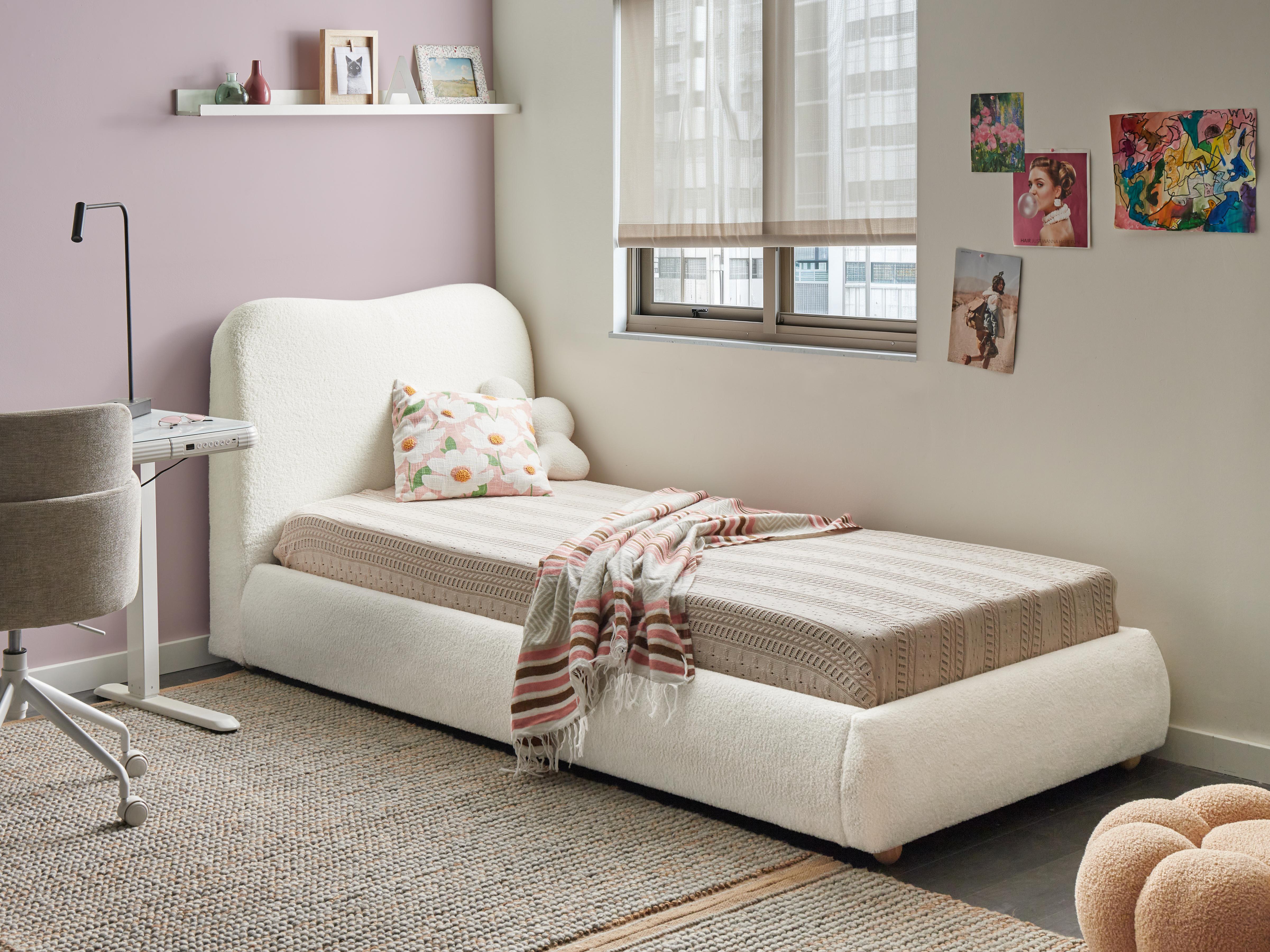 Bed met opbergruimte Bouclé BLAGNAC 90 x 200 cm Gebroken wit