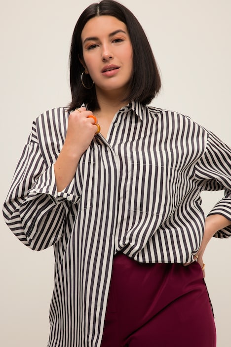 Oversized-Hemdbluse, Streifen, Hemdkragen, Langarm