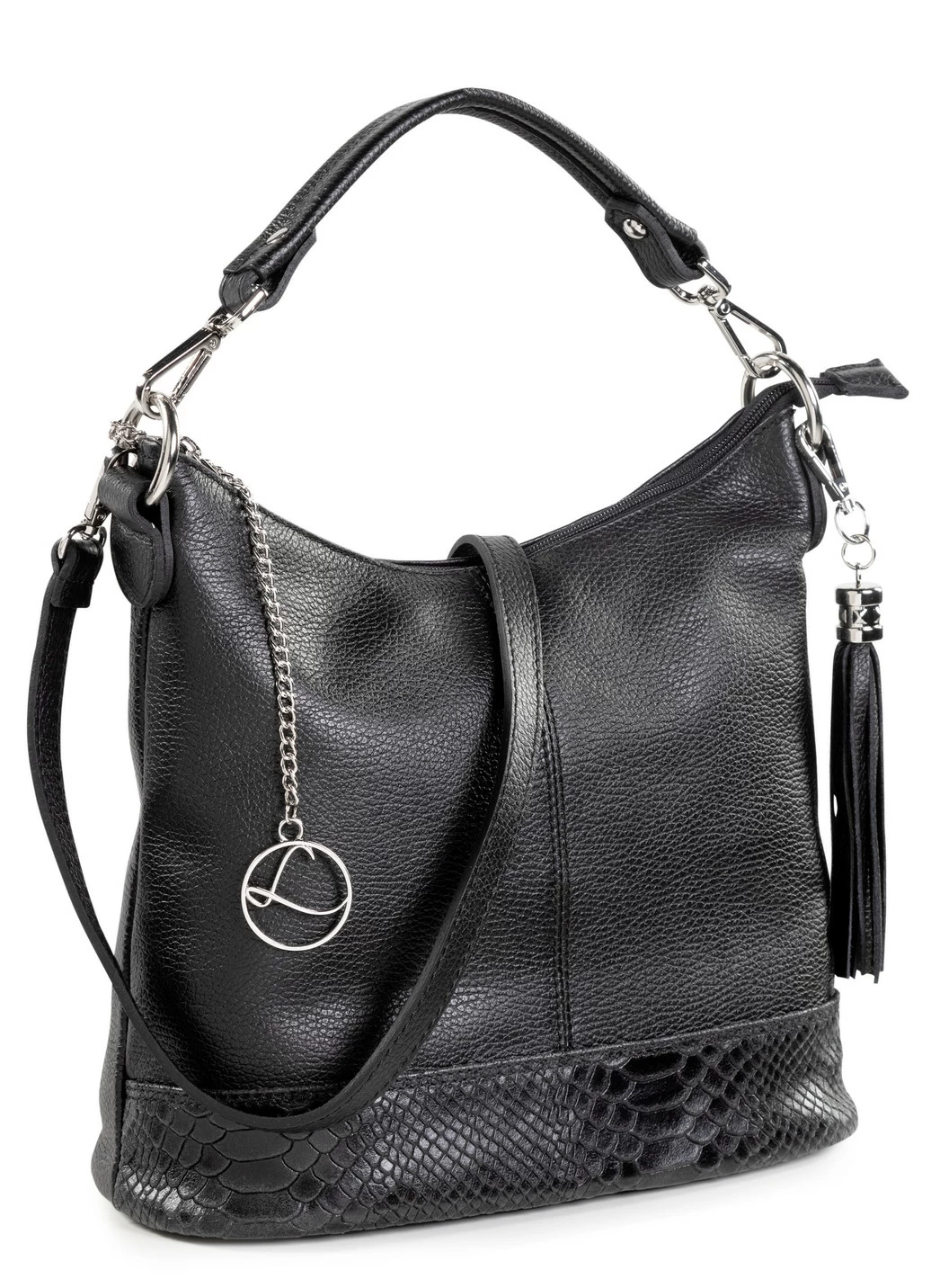 Laurina Kalbleder-Tasche mit reptilgeprägtem Besatz
