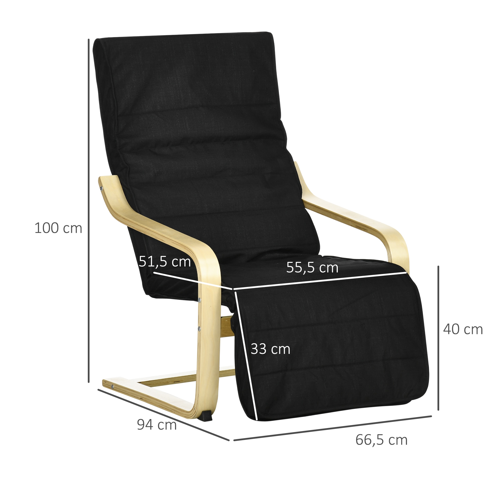 HOMCOM Relaxsessel mit abnehmbarer, angenehm gepolsterter Auflage schwarz 66,5L x 94B x 100H cm