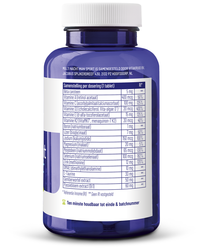 Vitakruid Multi Nacht Man Sport 100% Vegan (90 tabletten)