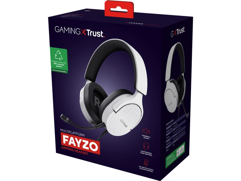 Trust Headset GXT 489W FAYZO Schwarz/Weiss Leistungsstarkes, ohrumschliessendes Gaming-Headset, hergestellt für PC, Laptop und Konsolen