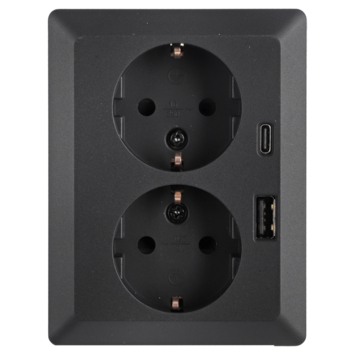 GAMMA Denali Dubbel Geaard Stopcontact met USB A+C Mat Zwart
