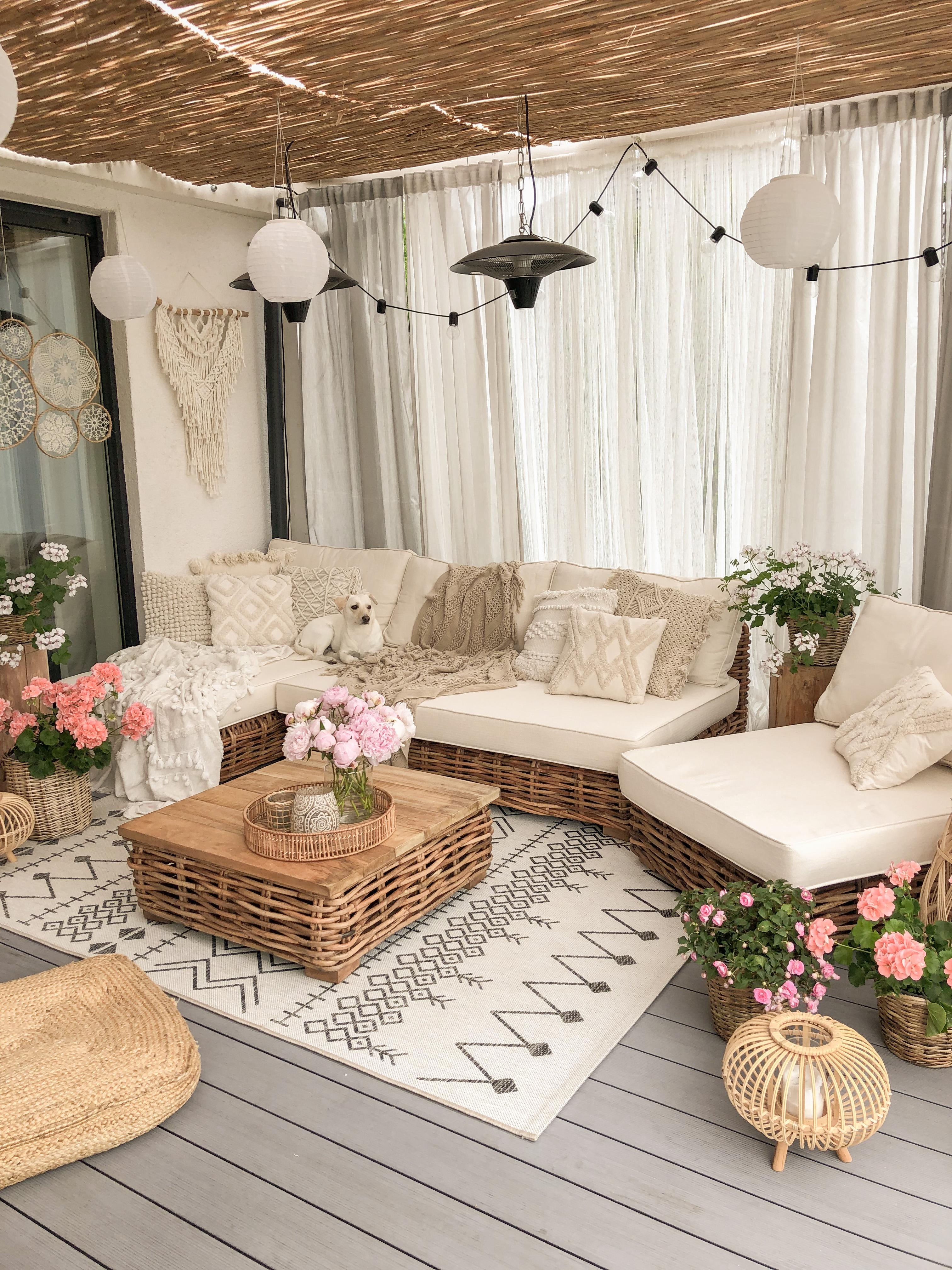 Loungeset met tafel 4-zits VARALLO rechtszijdig modulair Rotan Natuurlijk