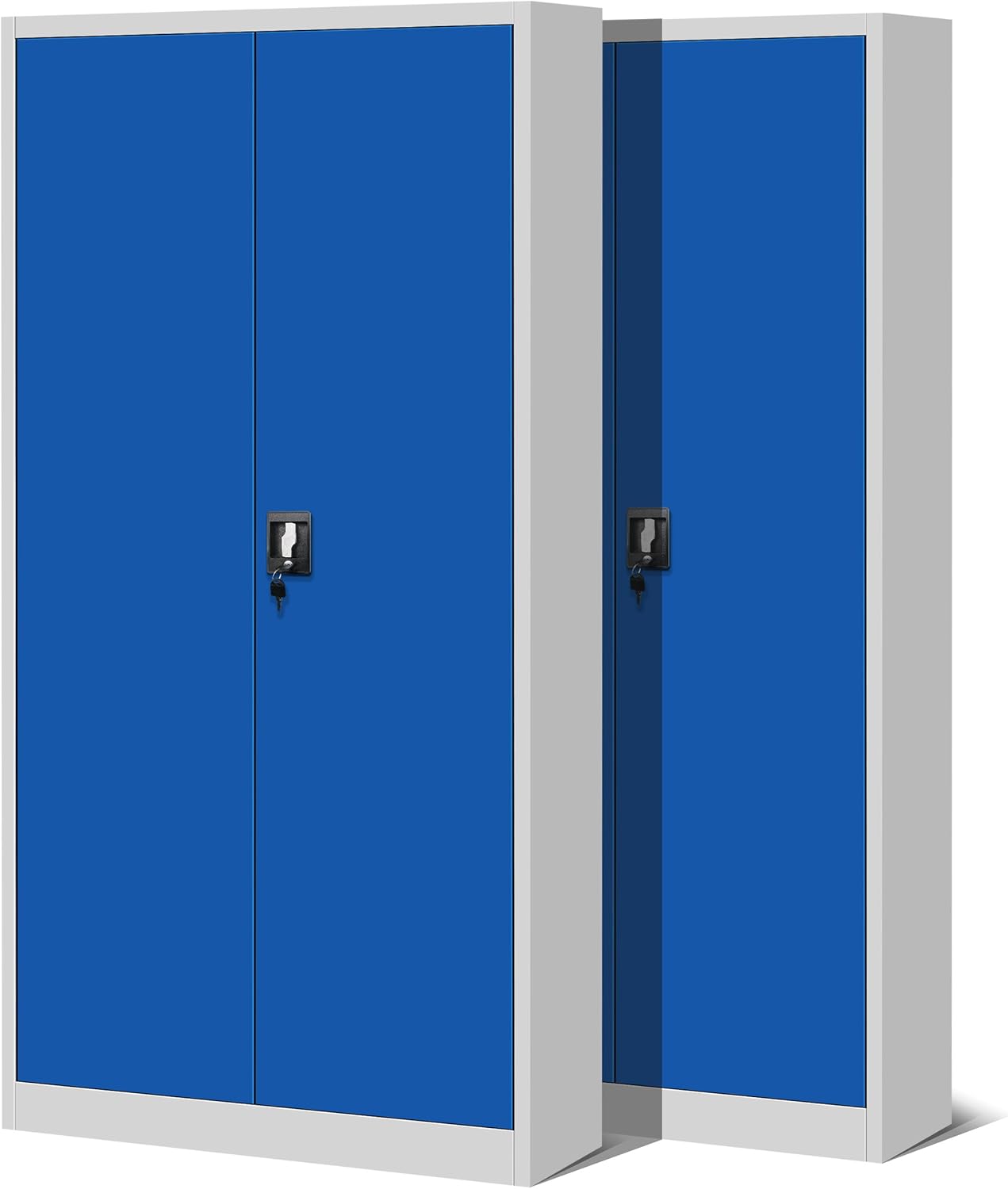 Jan Nowak 2er Set Aktenschrank C001H Büroschrank Metallschrank Werkzeugschrank 4 Einlegeböden Drehgriff Pulverbeschichtung Flügeltürschrank Abschließbar 195 cm x 90 cm x 40 cm (Grau/Blau)