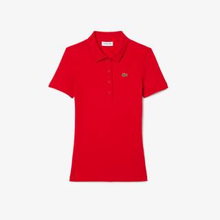 Polo L.12.D slim fit en coton côtelé Manches Courtes - Rouge - Lacoste - Femme