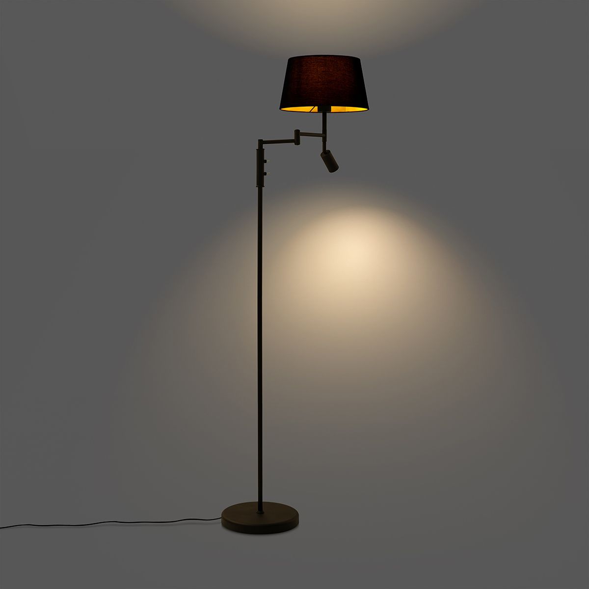 Vloerlamp zwart met zwarte kap en verstelbare leeslamp - Ladas