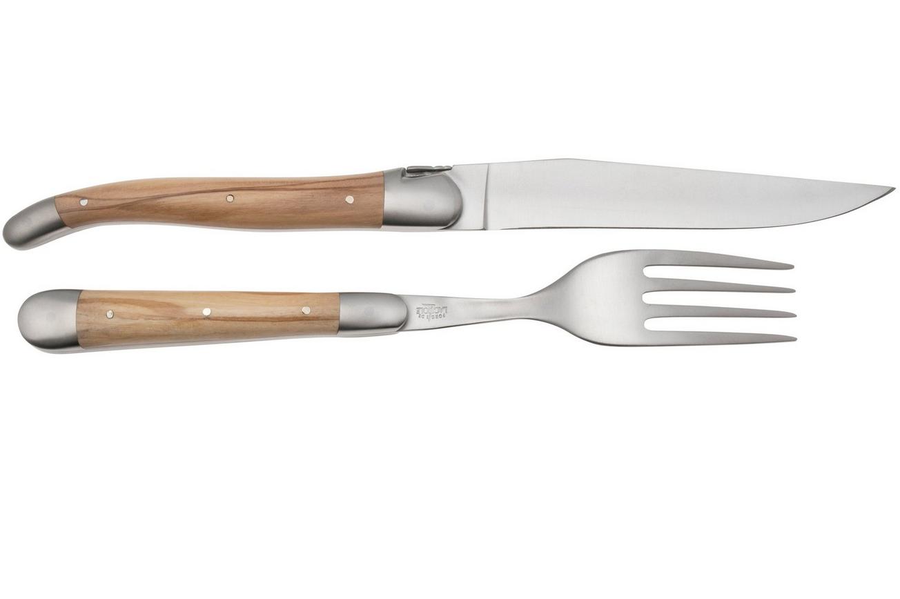 Forge de Laguiole Knife and Fork TF2MINOL Olive Wood, 2-delige bestekset, gematteerd