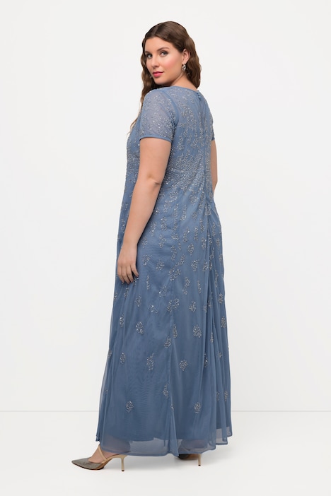 Meshkleid, Perlenstickerei, Rundhals, Halbarm