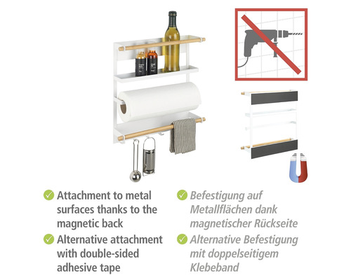 Magnetisch keukenplankje Wenko Magna wit/bamboe