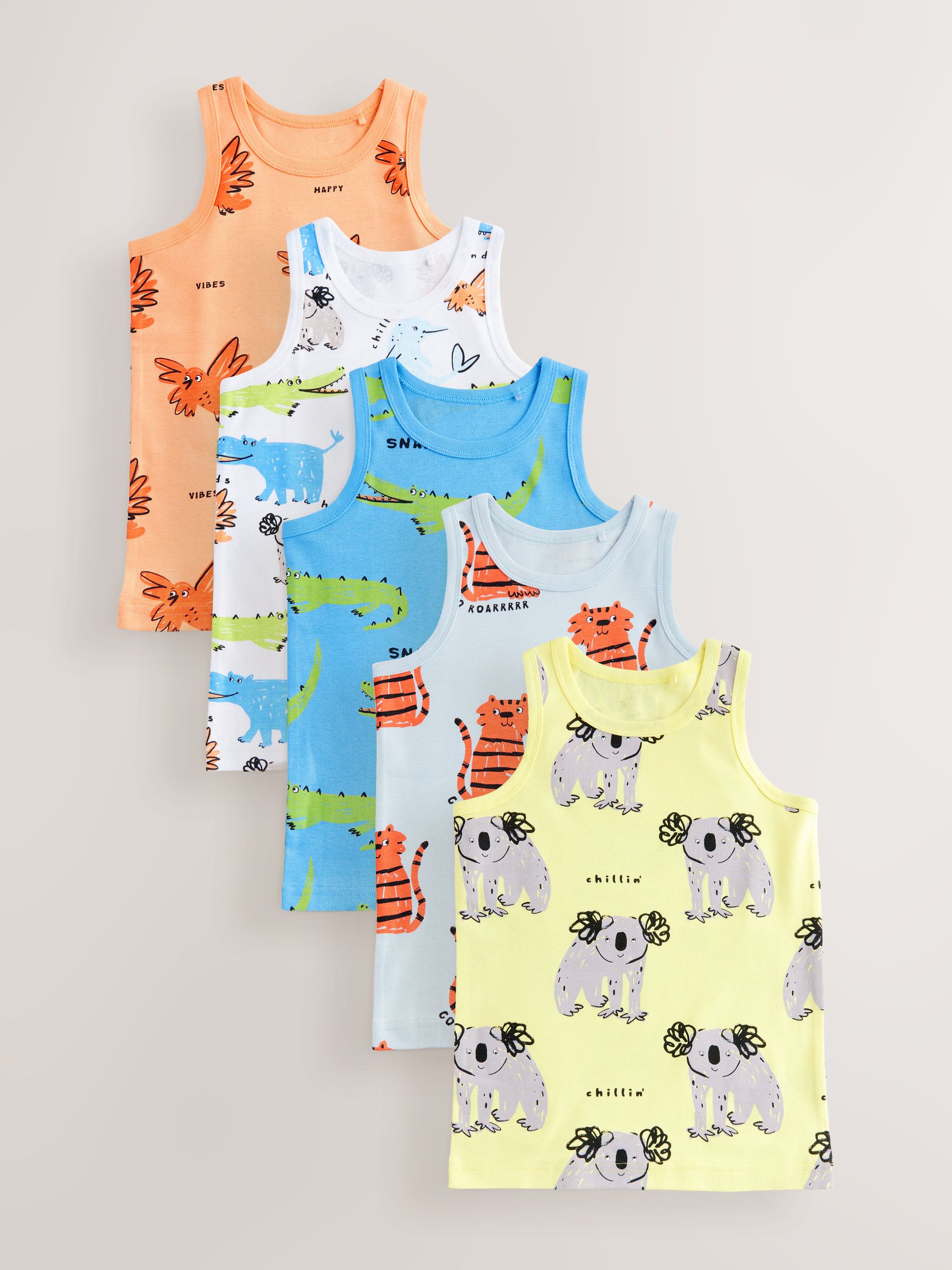 Vrolijk gekleurde dierenprint - 100% katoenen hemden set van 5 (1.5 - 8 jr)