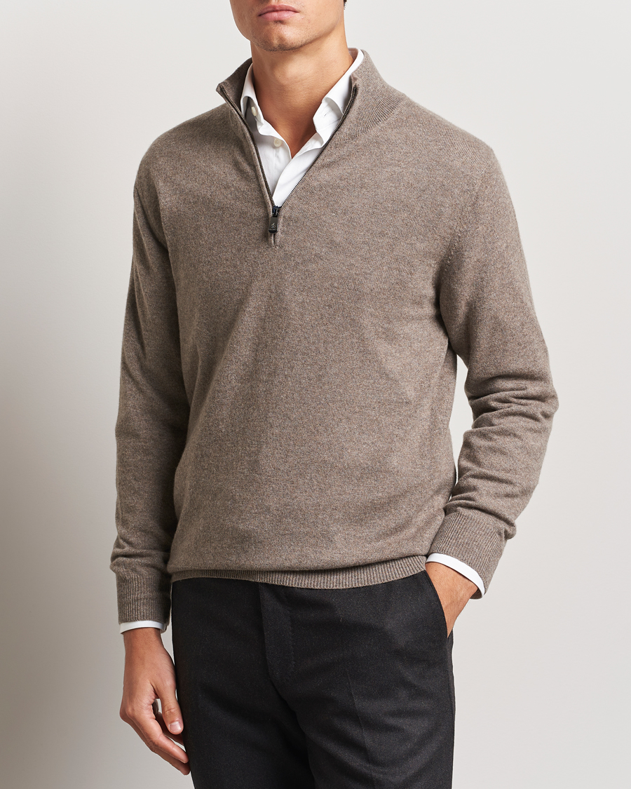 Piacenza Cashmere Cashmere Half Zip Sweater Brown