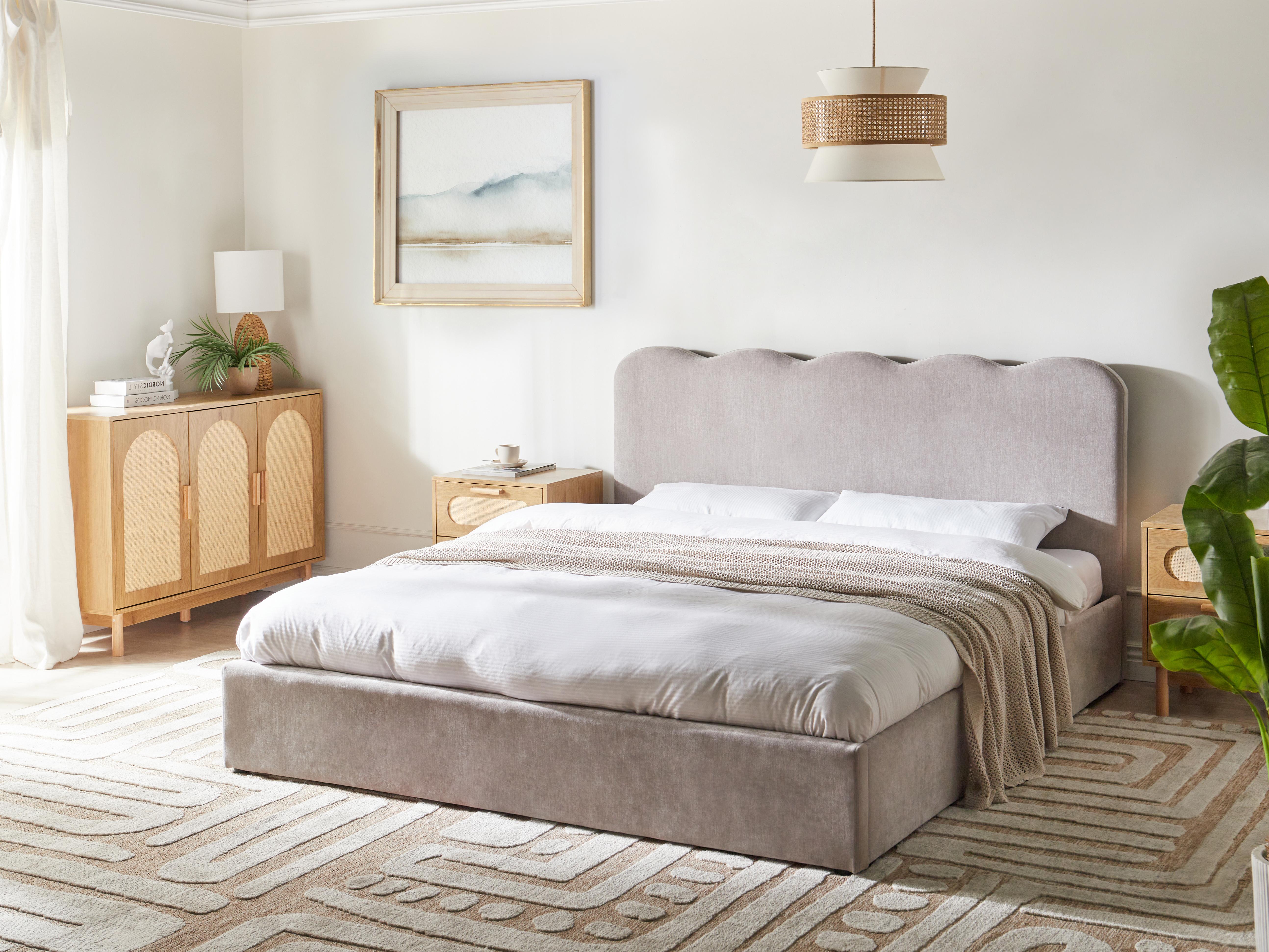 Bed met opbergruimte Chenille NANTERRE 180 x 200 cm Taupe