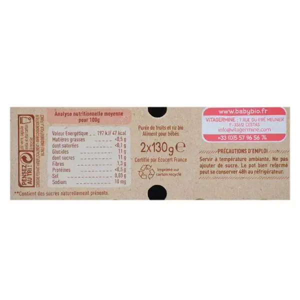 Babybio Fruits Pot Pomme Clémentine +6m Bio 2 x 130g