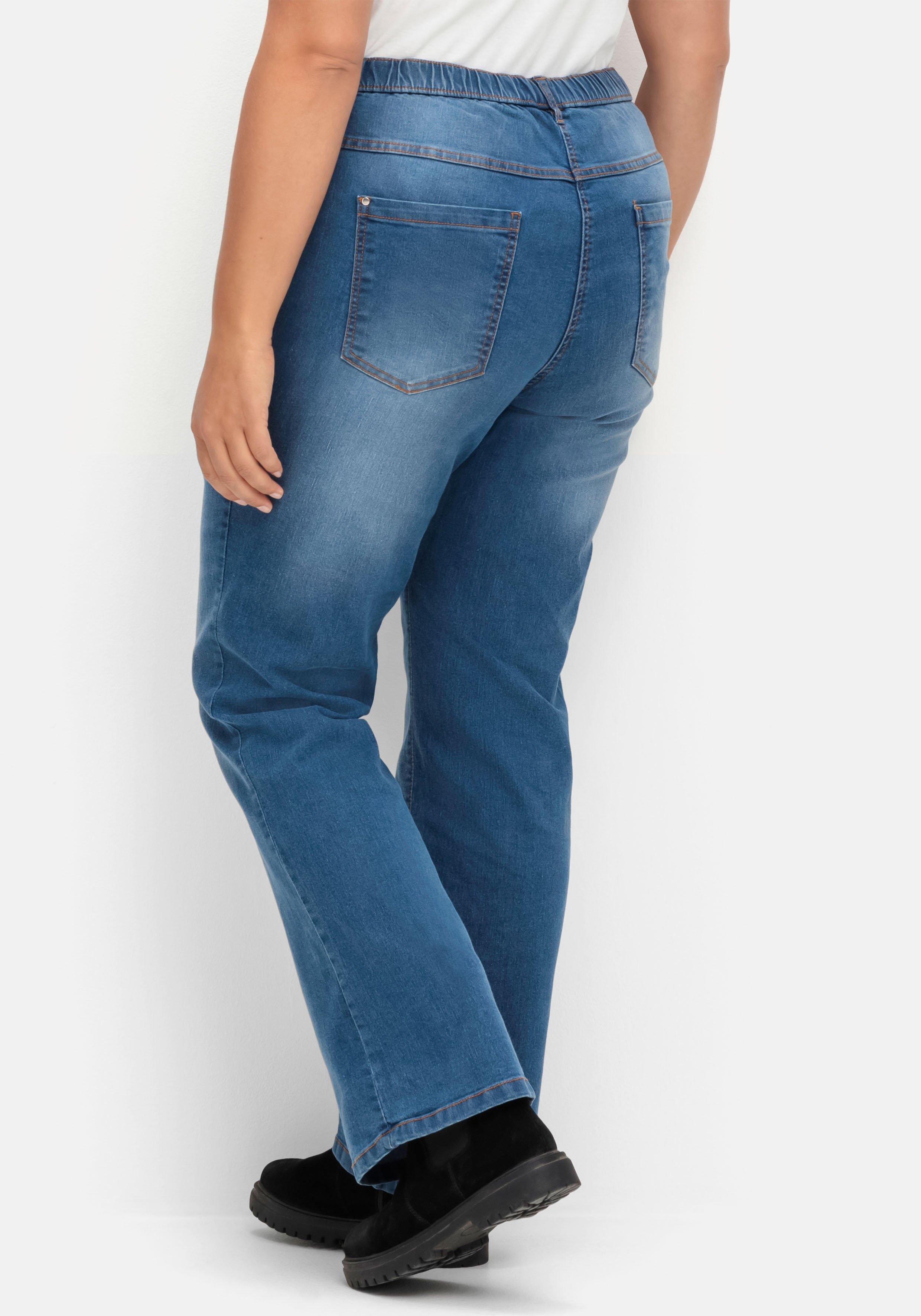Bootcut-Jeans mit Komfortbund und Used-Effekten
