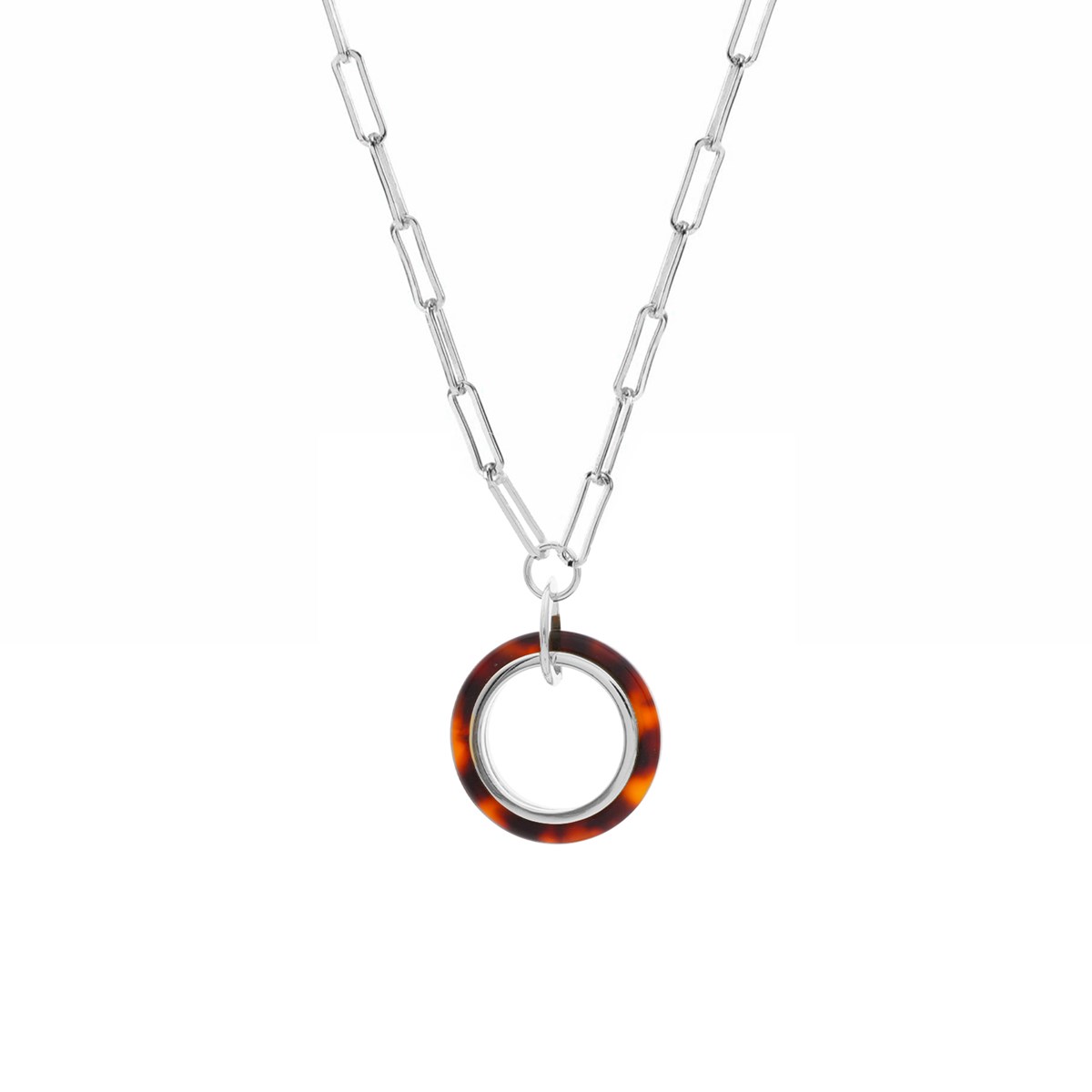 Collier En Argent Et Pendentif Cercle En Acétate Marron