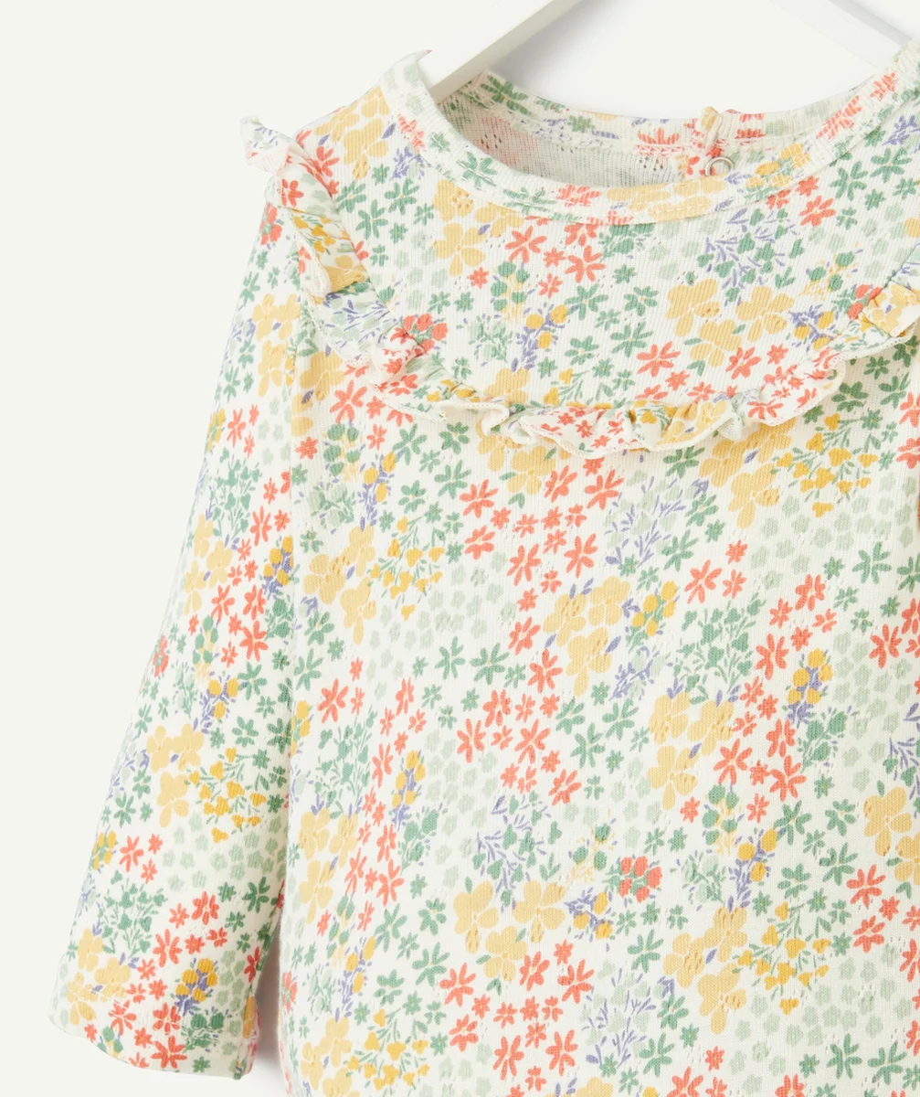 dors-bien bébé en coton bio imprimé fleurs et col à volants