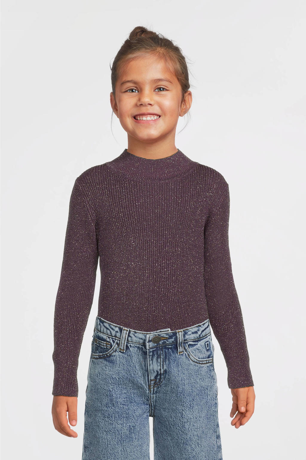 NAME IT top NKFPRIAGLITTER met glitters aubergine